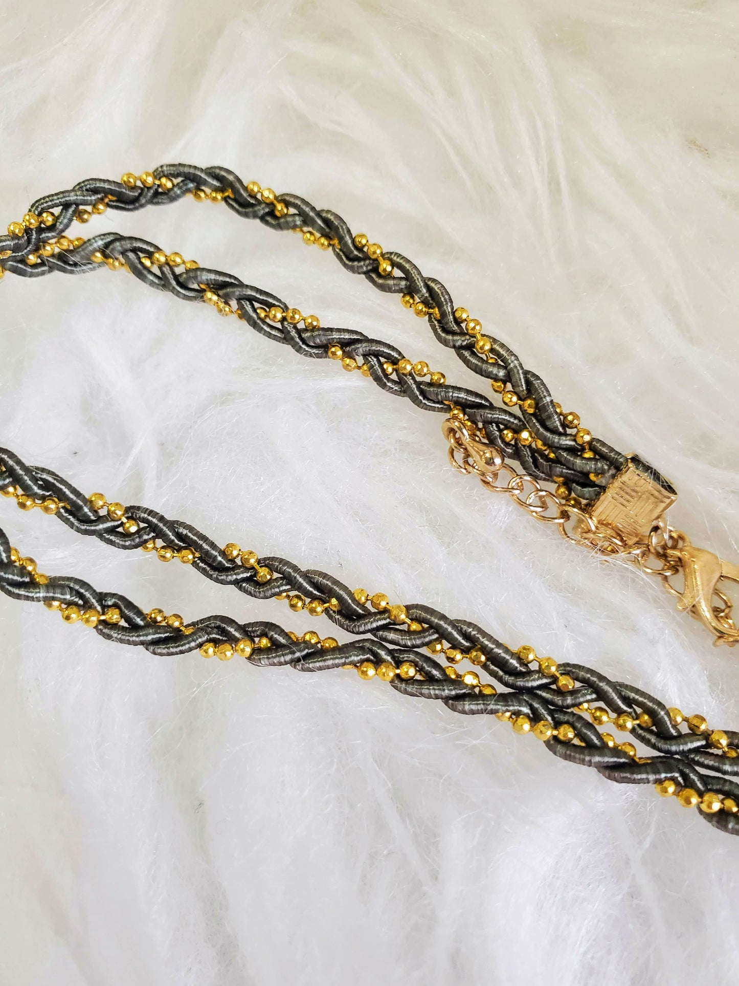 Olive + Gold Beaded Twist Choker