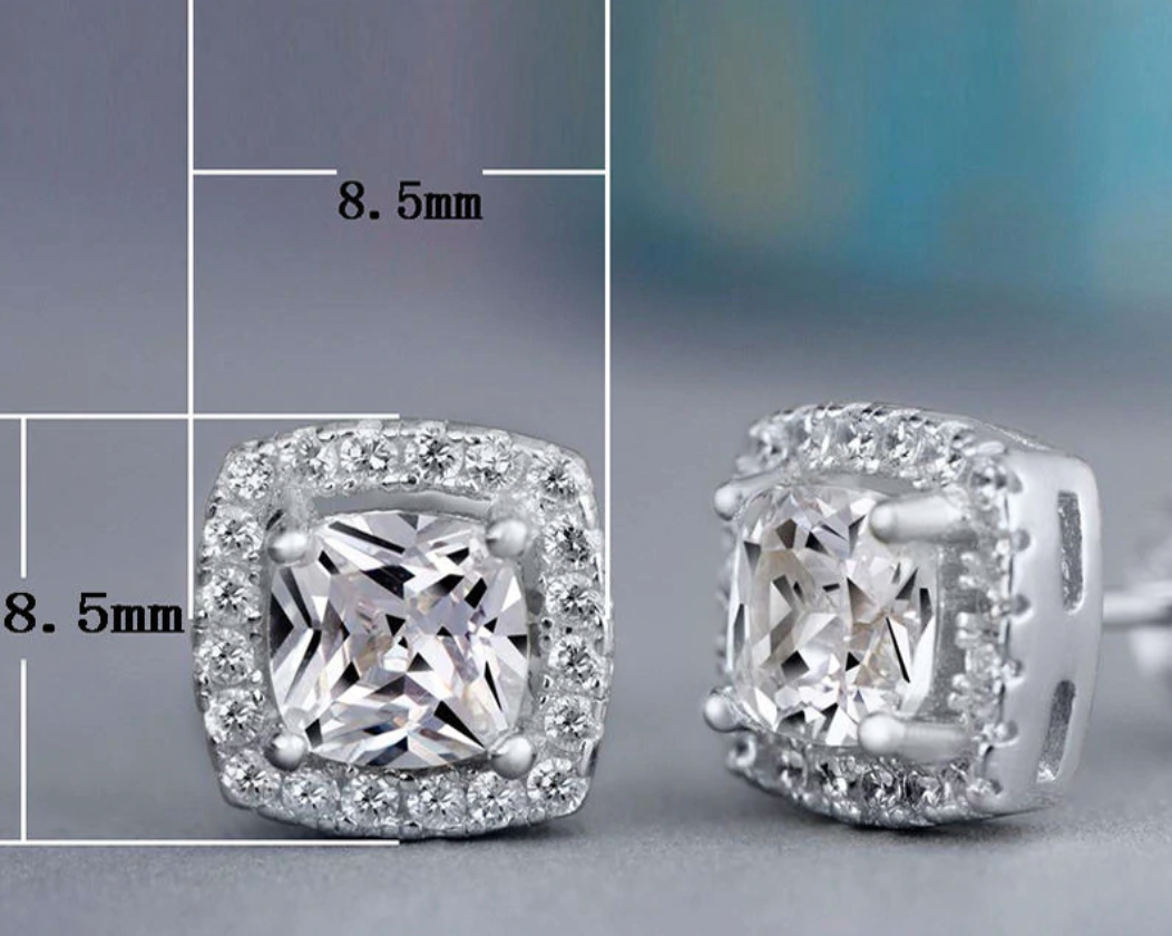 Princess Cut Studs in Silver