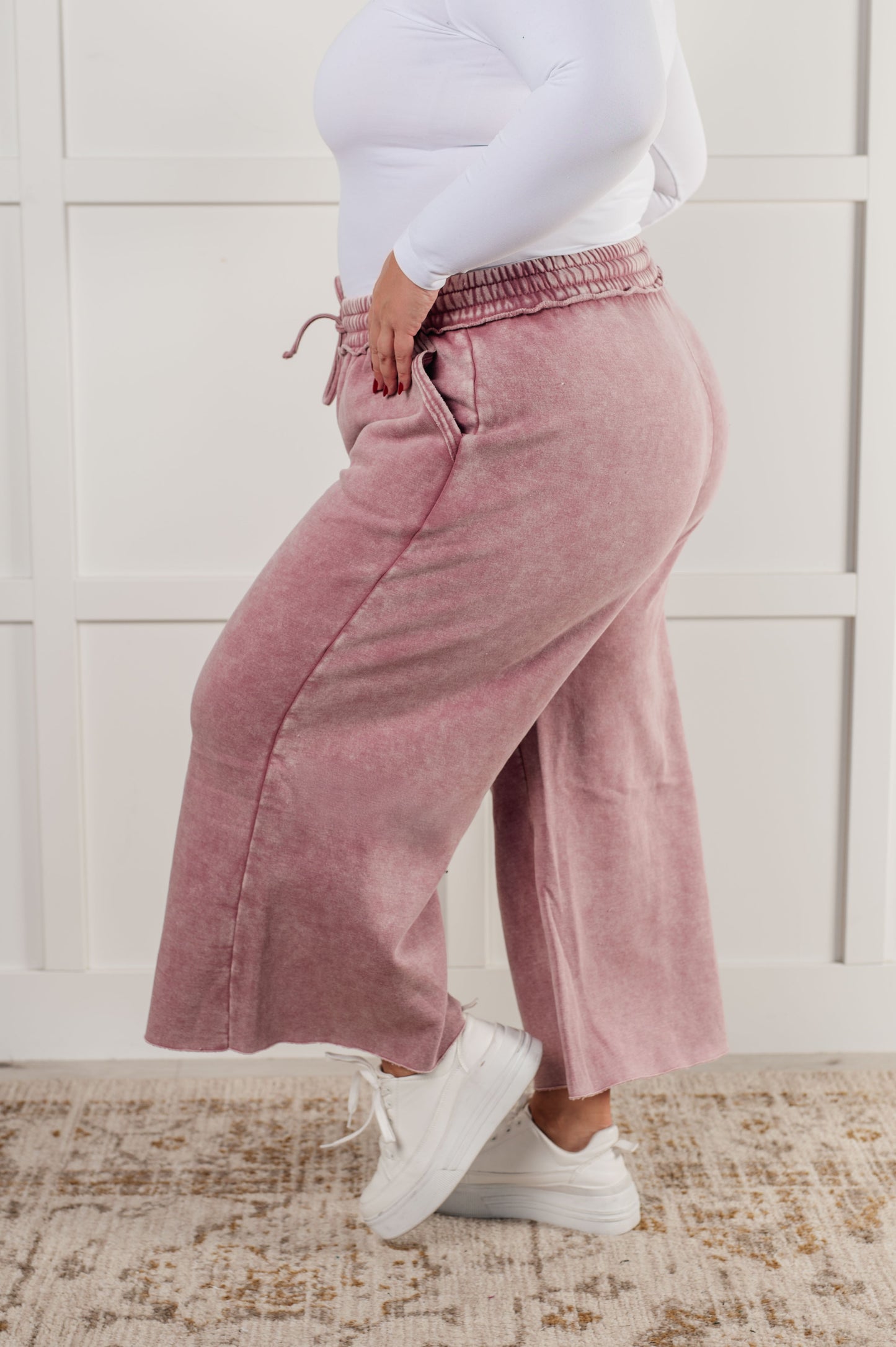 In or Out Wide Leg Cropped Pants in Light Rose