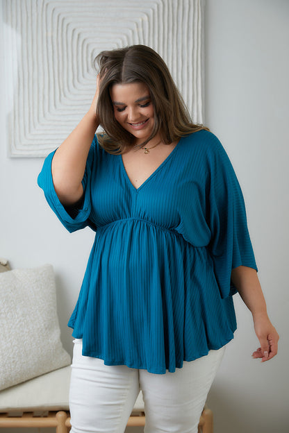 Storied Moments Draped Peplum Top in Teal