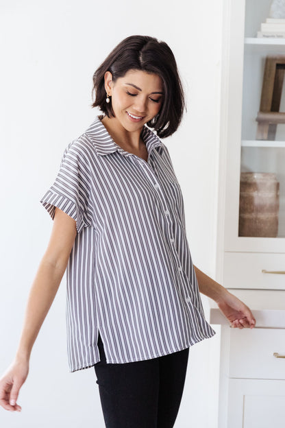 Marina Striped Top In Charcoal