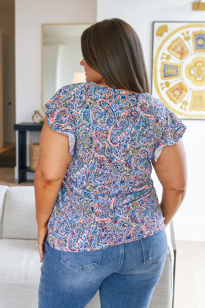 Patient in Paisley Flutter Sleeve Top