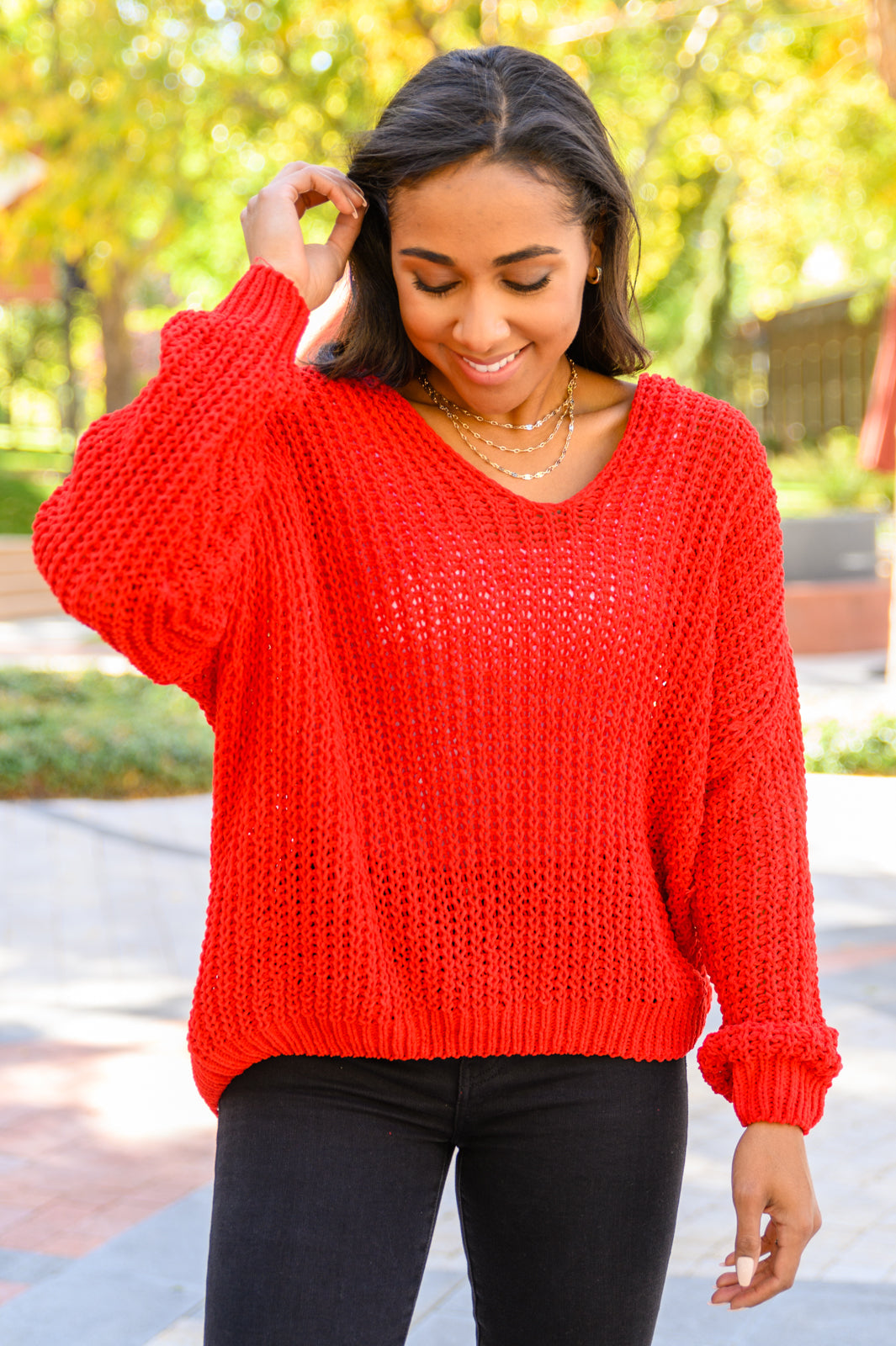 Seasonal Shift Long Sleeve Knit Sweater In Red Lavender Boutique