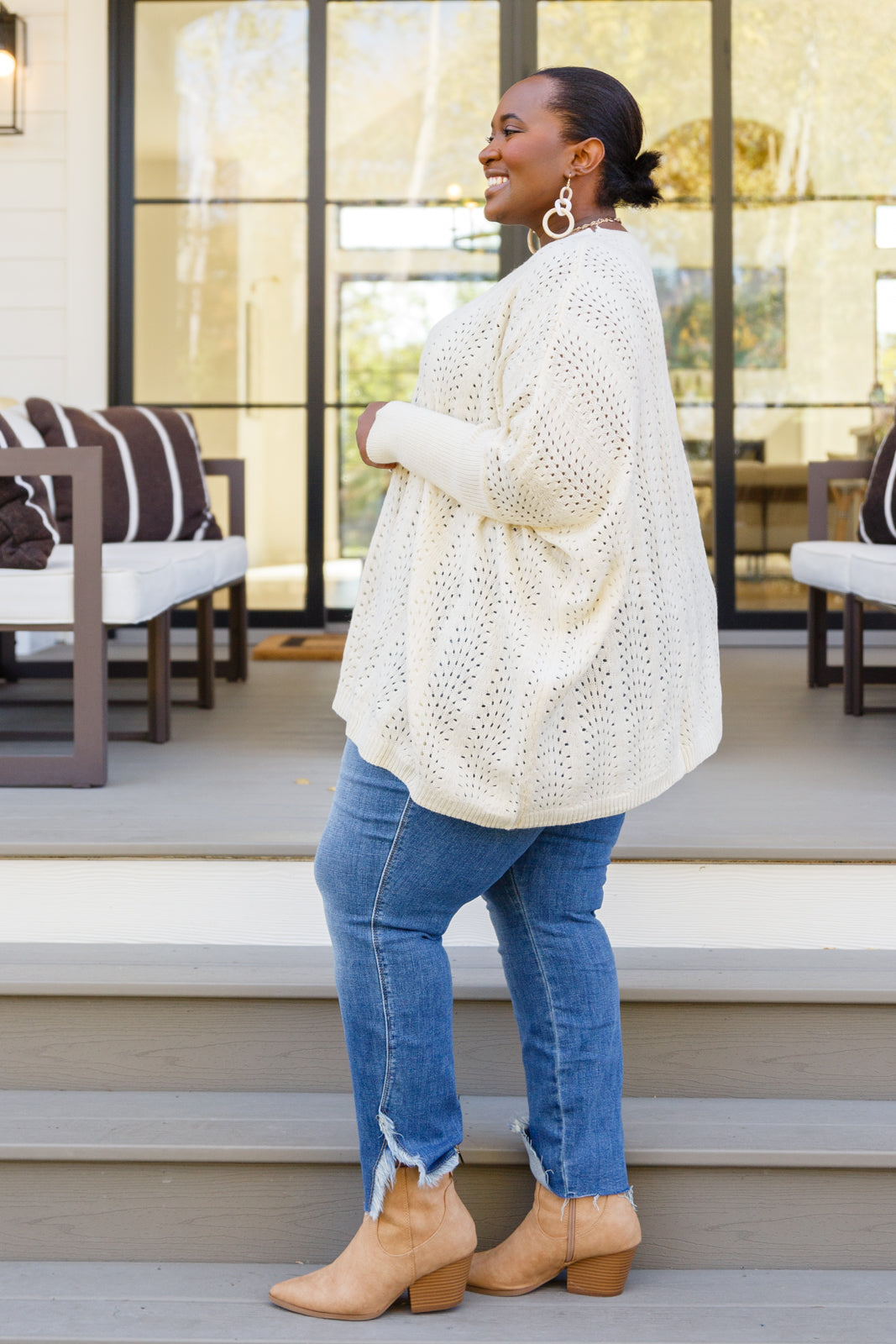 Seeing Patterns Loose Fit Knit Sweater In Cream